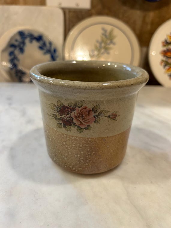 Vintage Monroe Salt Works Pottery Rose Pattern Crock - Small - Etsy