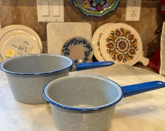 Graniteware Enamel Saucepans - Set of 2