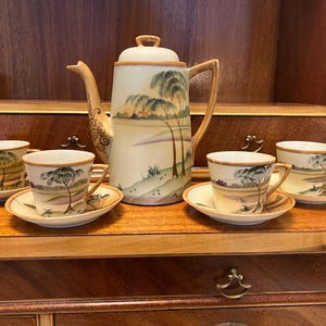 Nippon Te-Oh Handpainted Teapot with Teacups and Saucers