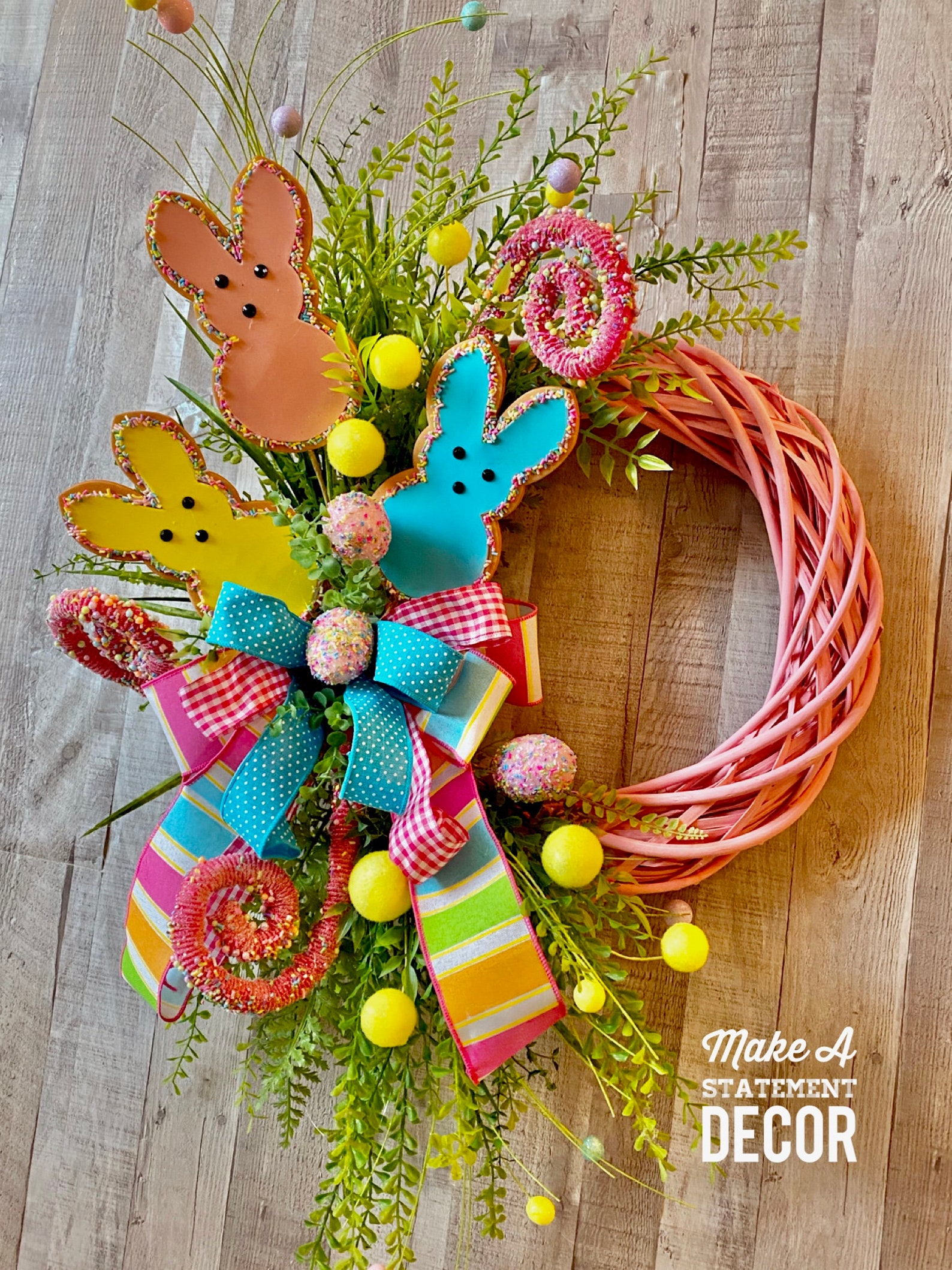 Partially Covered Peeps Grapevine Wreaths Greenery, Eggs and Twig Berries Partially Covered Peeps Grapevine Wreaths Greenery, Eggs and Twig Berries