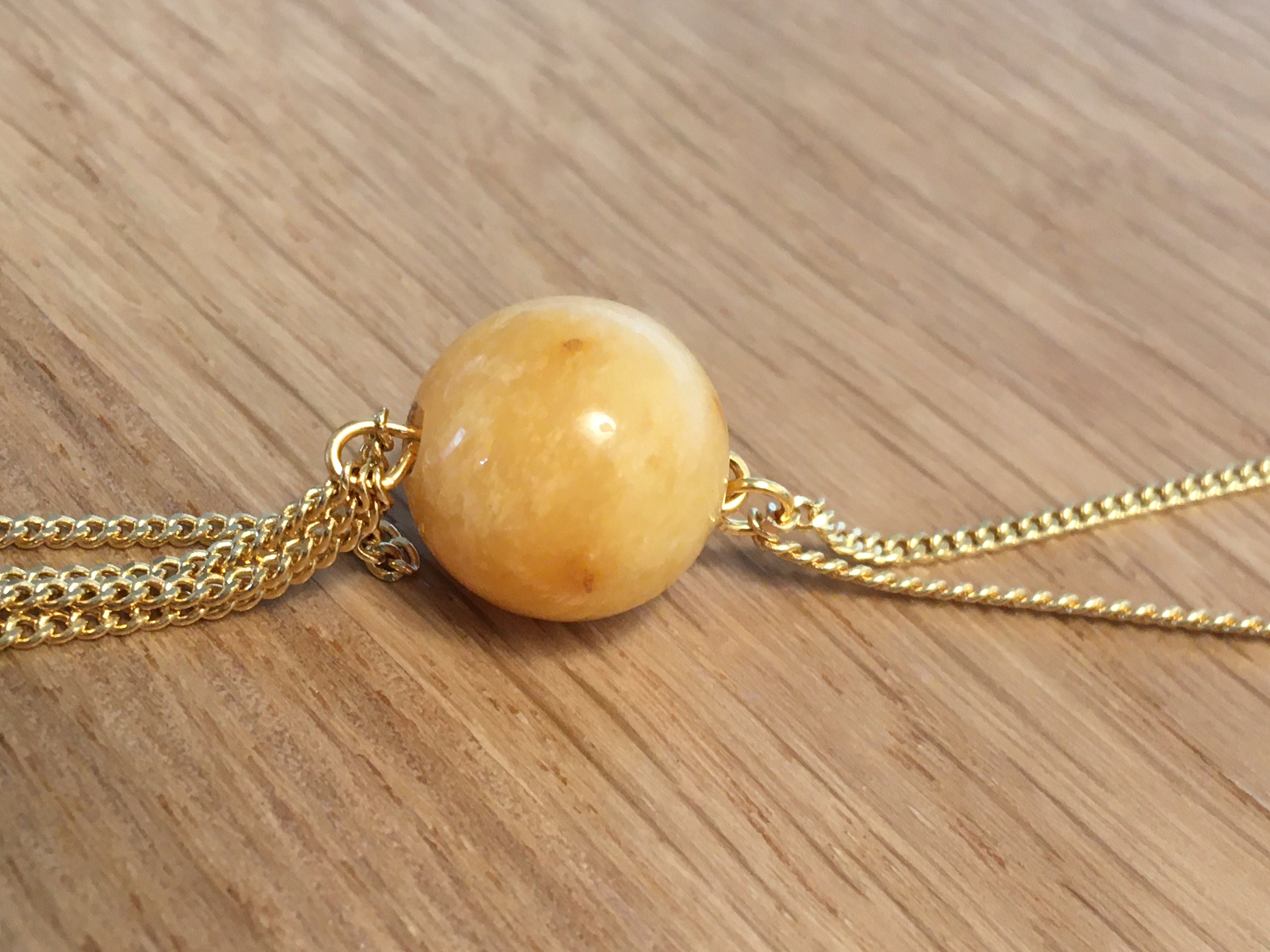 Grand Collier Sautoir Perles Résine Ambrée, Orange, Vert Jade - Vintage 681