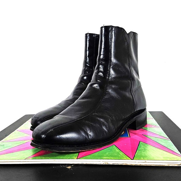 Florsheim Black Leather Ankle Zip Beatle Boots Vtg Disco Retro Mod Mens 8.5 EEE