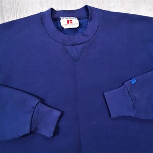 Vintage 70s Russell Athletic Blank Blue Crewneck Sweatshirt 1970s Classic USA Made Extra Large XL