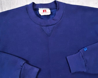 Vintage 70s Russell Athletic Blank Blue Crewneck Sweatshirt 1970s Classic USA Made Extra Large XL