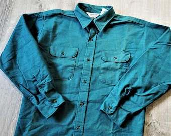 Vintage 70s 80s Five Brother Green Chamois Flannel Shirt Vtg Distressed Outdoor Work USA Made Extra Large XL