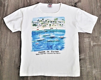 Vintage 90s Casas De Cortez Buena Vista Baja California Sur Mexico T Shirt Vtg 1990s Boxy Beach Tee Large