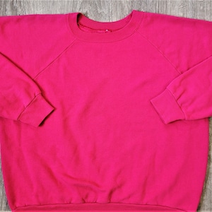 Vintage 80s Pink Crew Neck Raglan Athletic Sweatshirt Vtg 1980s Distressed Blank Boxy Pullover Extra Large XL