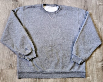 Vintage 80s 90s Gray Crew Neck Athletic Sweatshirt Vtg Distressed Blank Pullover Extra Large XL