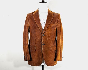 Vintage 60s 70s Corduroy Sport Coat Blazer Jacket Retro Western Boho USA 36 S