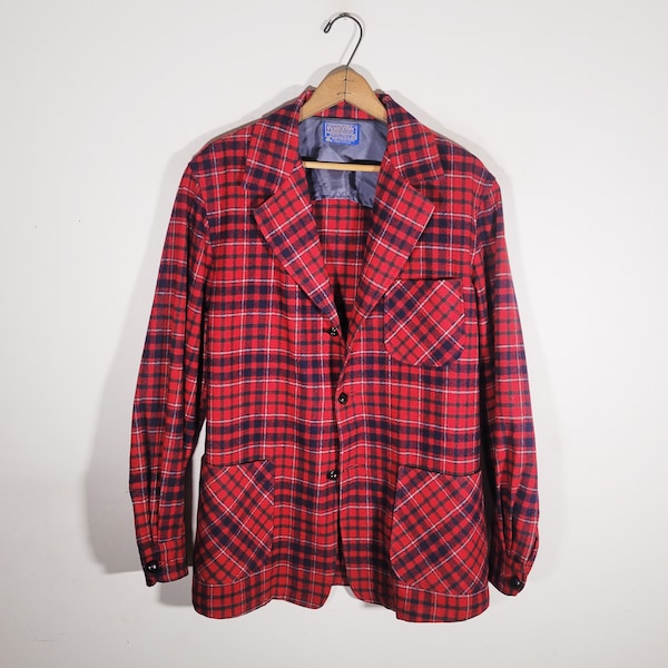 Vintage Pendleton 49er Shirt Jacket Blazer Vtg 60s 70s Plaid Wool Topster VGC Men's Medium