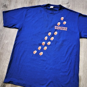 Vintage 70s 80s Woodstown Wolverines School T Shirt Vtg Sportswear Tee Single Stitch 50/50 USA VGC Large L