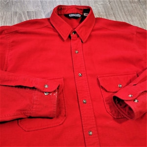 Vintage 80er 90er Lands End Rot Chamois Flanell Shirt Vtg Outdoor Work Button Up USA Made Large & Tall