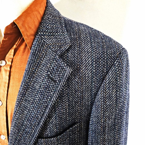 Vintage Chaps Ralph Lauren Tweed Herringbone Wool Blazer Sport Jacket Vtg 80s 90s Made in USA 42 R