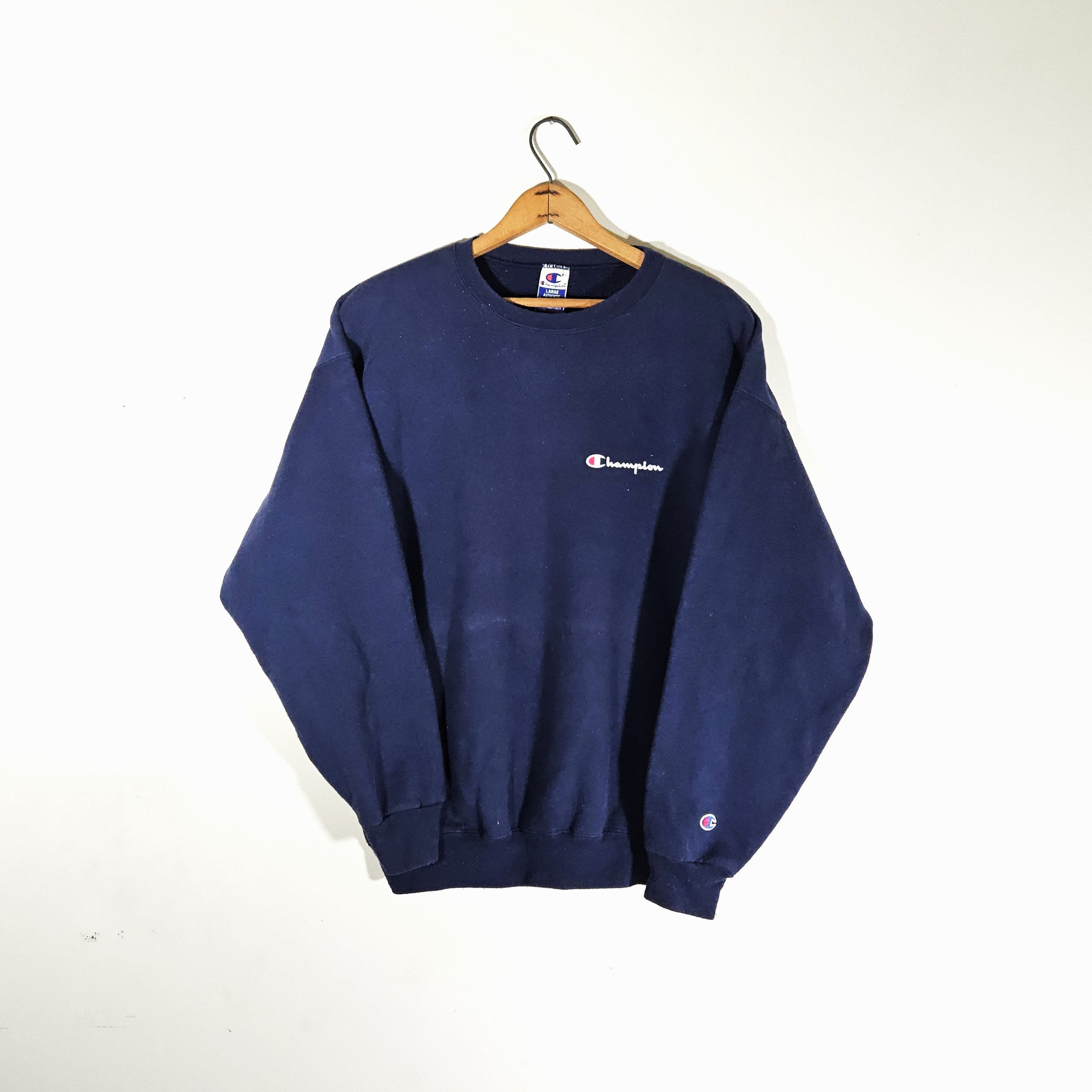 Vintage 90s Champion Navy Blue Crewneck Sweatshirt Vtg 1990s Blank 