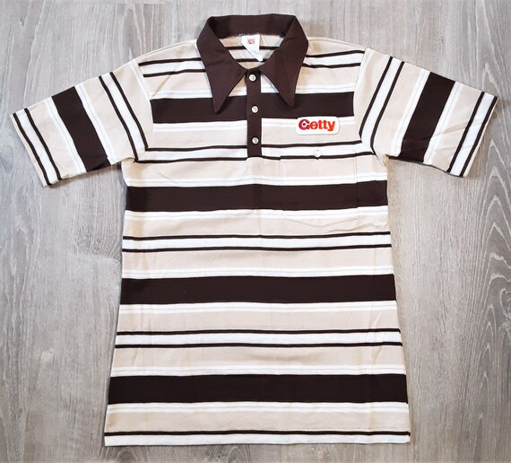 Vtg 70s 80s Getty Gas Polo Shirt 1970s 1980s Lion Uniform USA Made 