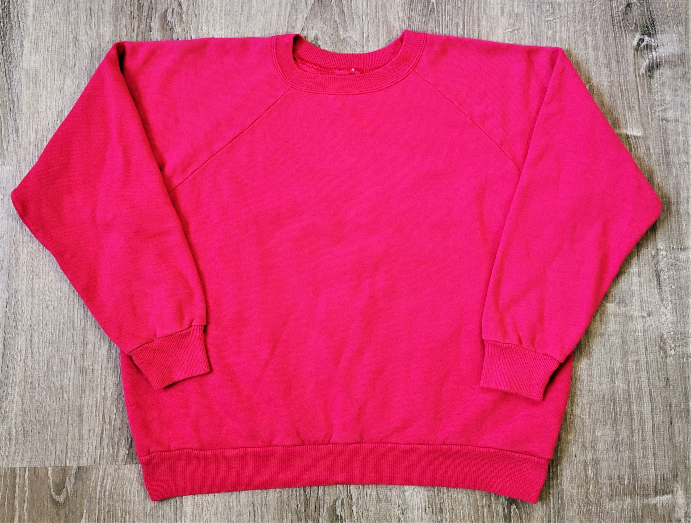 Vintage 80s Pink Crew Neck Raglan Athletic Sweatshirt Vtg 1980s 