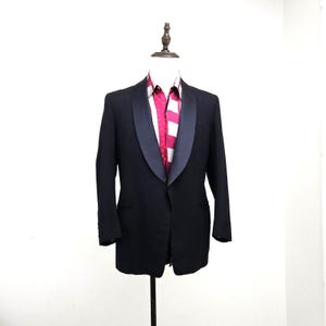 Vintage 60s Men&#39;s 40 S Black Bespoke Tuxedo Blazer Vtg 1963 Shawl Collar Suit Jacket
