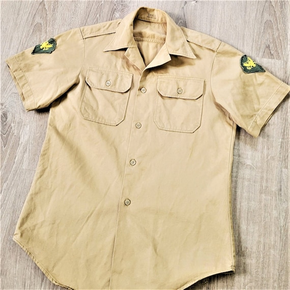 Vintage 60s US Military Khaki Twill Shirt Vtg 196… - image 1