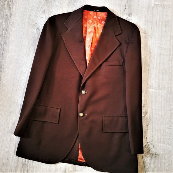 Vintage 60s 70s Brown Polyester Knit Sport Coat B… - image 1