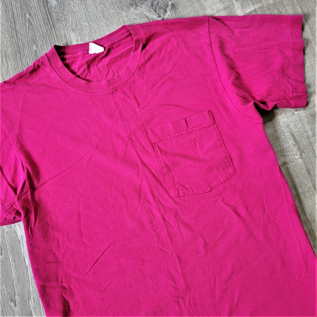 Vintage 80s BVD Blank Pink Pocket T Shirt Vtg 1980s Distressed Faded