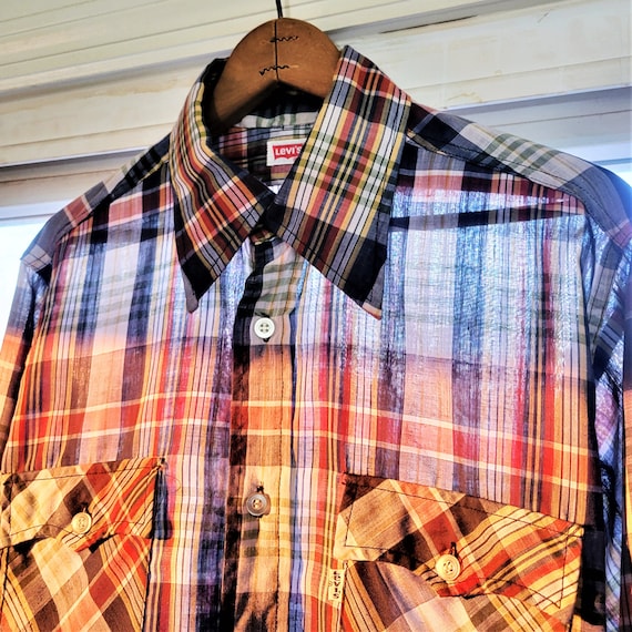 Vintage 70s Levis Plaid Western Shirt Vtg 1970s W… - image 9