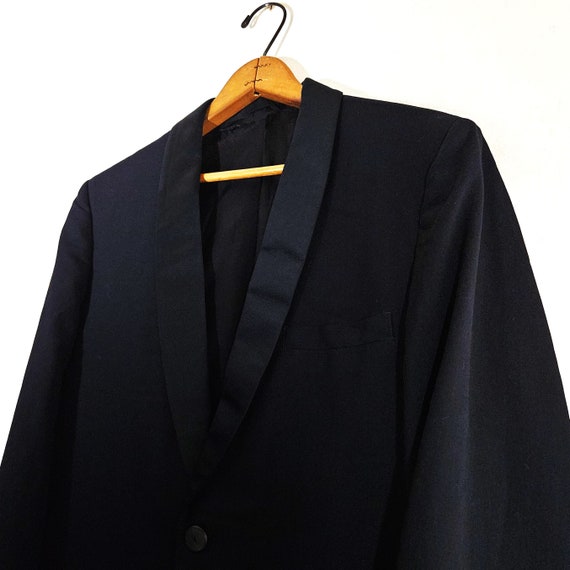 Vintage 60s 70s Black Tuxedo Blazer Vtg Shawl Col… - image 2