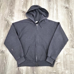 Vintage 90s Y2K Gray Full Zip Hoodie Sweatshirt Vtg Distressed Faded Grunge Sz Medium