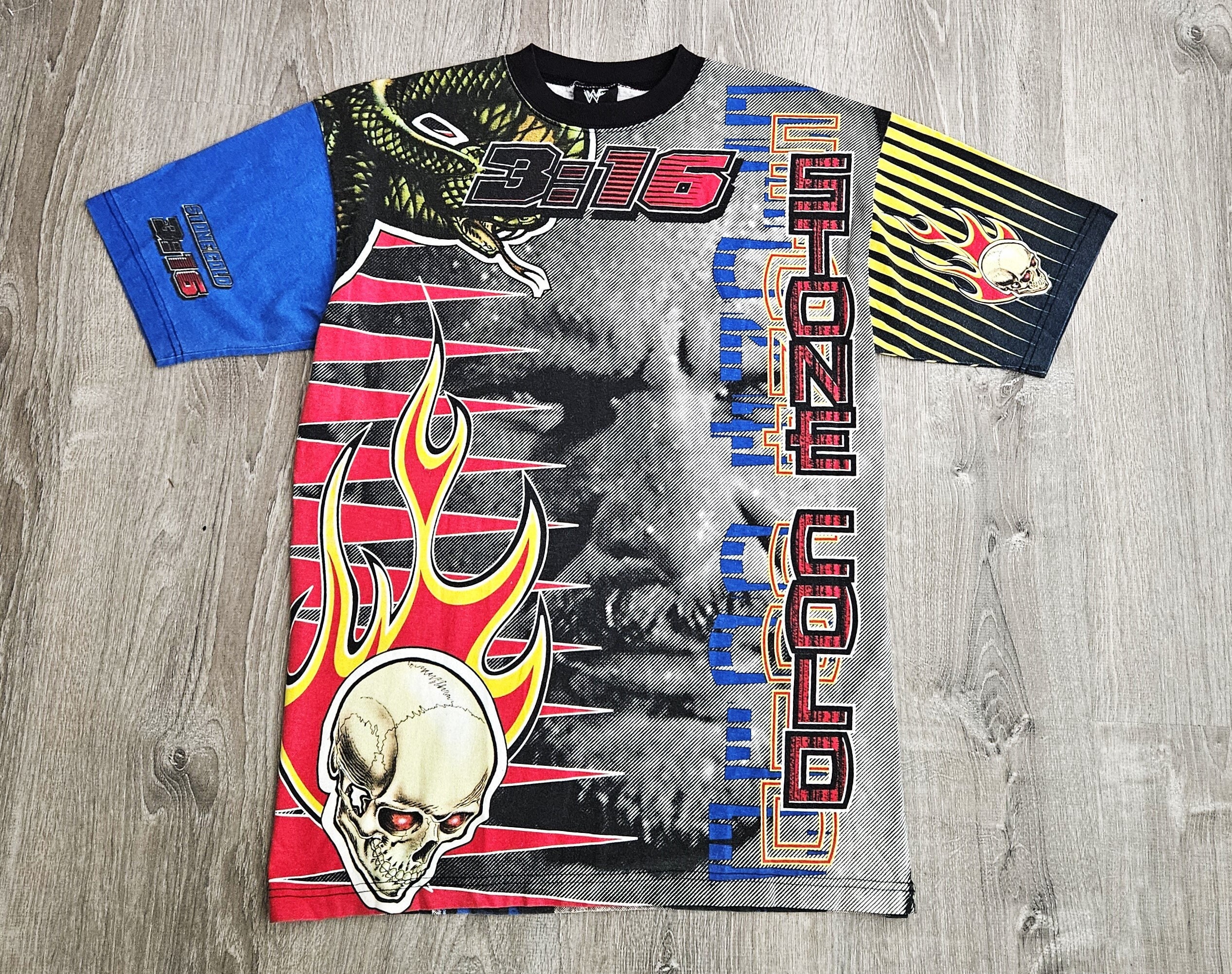Vintage 90s Y2K Stone Cold T Shirt Vtg All Over Print AOP