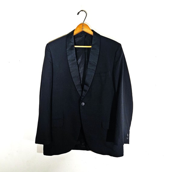 Vintage 60s 70s Black Tuxedo Blazer Vtg Shawl Col… - image 1