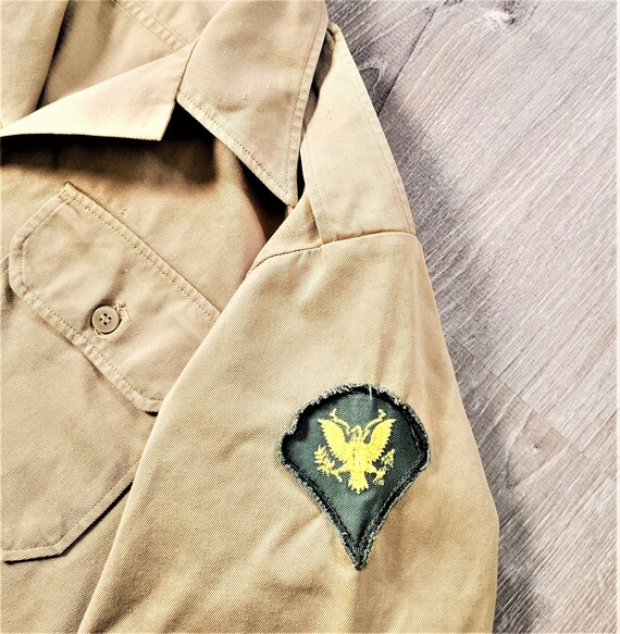 Vintage 60s US Military Khaki Twill Shirt Vtg 196… - image 6