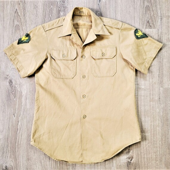 Vintage 60s US Military Khaki Twill Shirt Vtg 196… - image 2