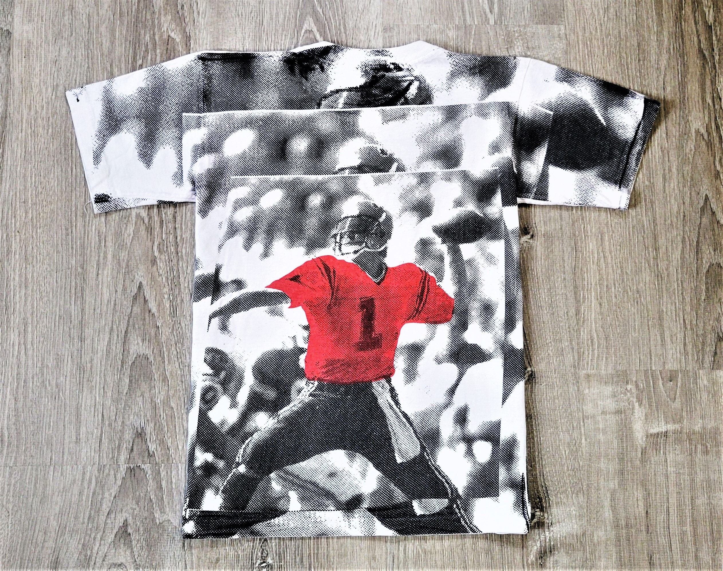 Vintage 80s 90s All Over Print Football T Shirt Vtg AOP Single 