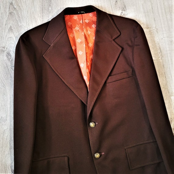 Vintage 60s 70s Brown Polyester Knit Sport Coat B… - image 3