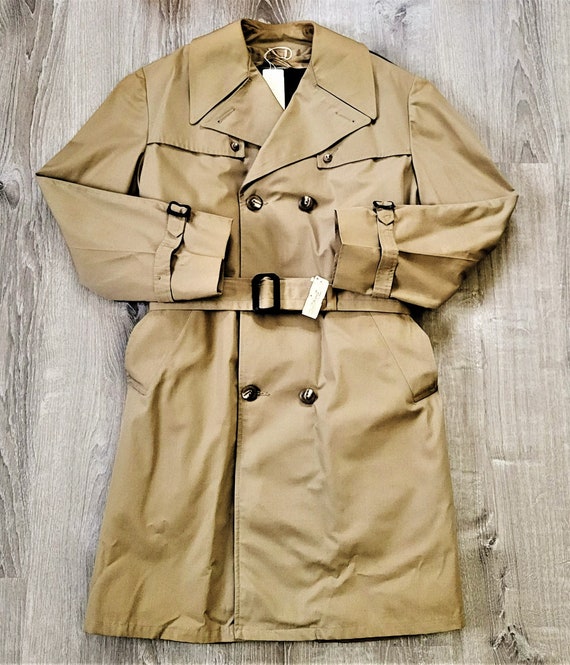 Vintage 60s 70s Deadstock Khaki Belted Trench Coa… - image 2