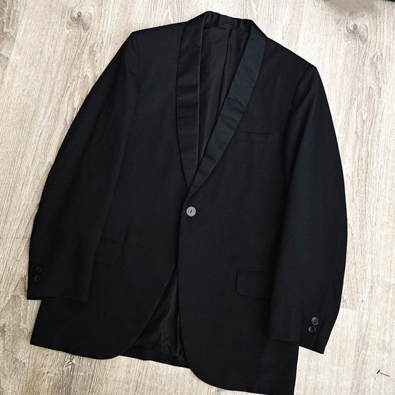 Vintage 60s 70s Black Tuxedo Blazer Vtg Shawl Col… - image 7