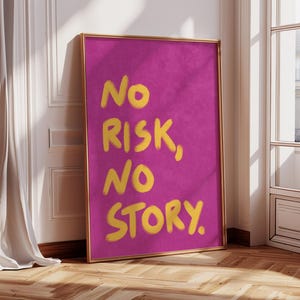 Poster "No Risk, no Story" colorful Handlettering Illustration of a Quote, Plakat, Art Print, Canvas