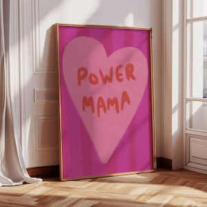 Poster "Power Mama" colorful Handlettering with heart,  Illustration of a Quote, Plakat, Art Print, Canvas