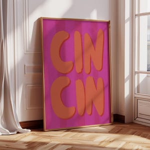 Poster "Cin Cin" colorful Handlettering Illustration of a Quote, Plakat, Art Print, Canvas
