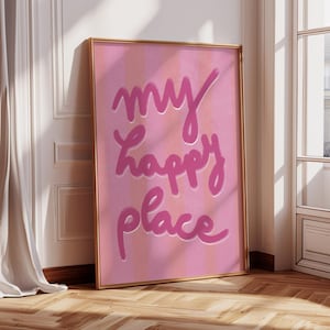 Poster "My happy place" colorful Handlettering Illustration of a Quote, Plakat, Art Print, Canvas