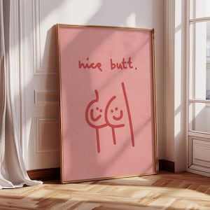 Poster "Nice Butt" colorful Handlettering Illustration of a Quote, Plakat, Art Print, Canvas