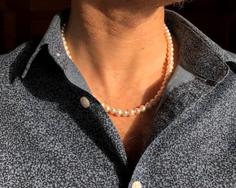 Collier de perles pour hommes | Collier de perles unisexe, bijoux en perles pour hommes, collier de perles d'eau douce naturelles, collier en argent sterling 925 et perles