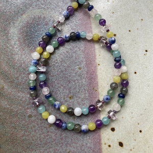 Beaded Necklace / Multicolor Gemstone Necklace / Beaded Sterling Silver Choker / Layering Necklace / Assorted Gemstone Necklace