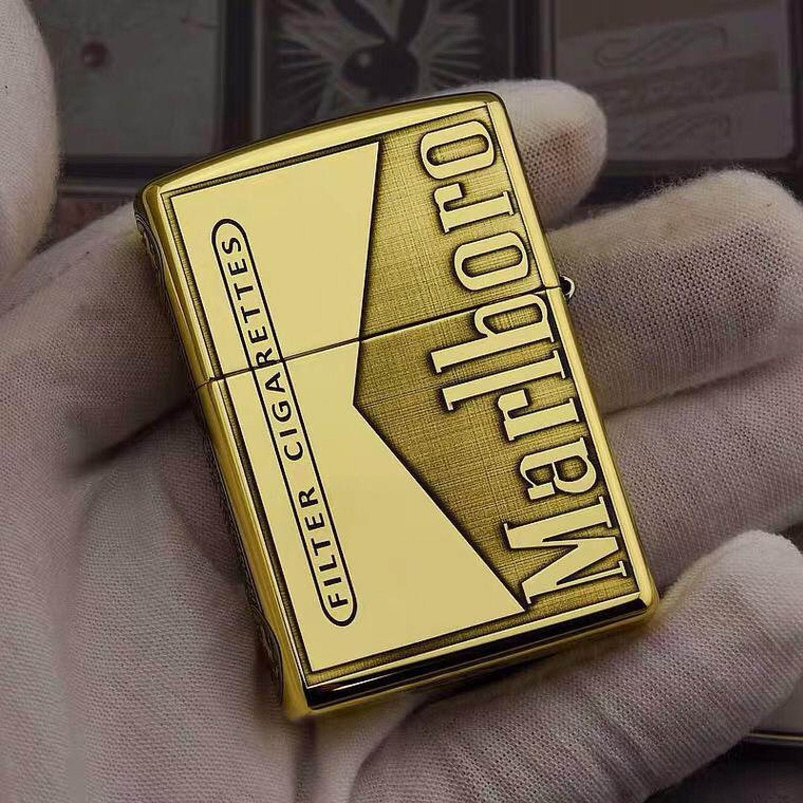 Zippo Lighter Etching Brass Marlboro Gold Collection Lighter Etsy