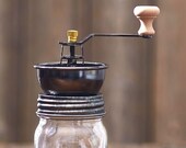 Vintage Country Farmhouse Mechanical Crank Handle Mason Jar Coffee Grinder Mill