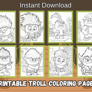 Cute Troll Baby Digital Coloring Pages, Adults and Kids Colouring Books,  Instant Download, Grayscale Coloring Page, Printable Coloring Book 