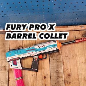 May include: A blue and white toy gun with a black handle and a pink magazine. The gun has a red and black barrel extension and the text "X-SHOT" and "ZR-75-1" printed on it.