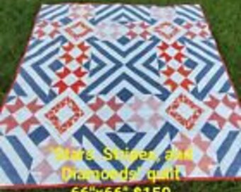 Stars, Stripes, and Diamonds quilt  - patriotic Quilt of Valor red, white and blue, 4th of July
