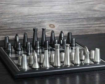 ART DECO Metal Chess Board Set - Classy Gift for Chess Lovers - Modern Home Decor, Chess Set Gift, Metal Chess Board, Metal Chess Pieces