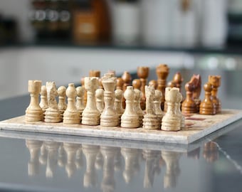 Handmade Marble Chess Set with Velvet Storage Case