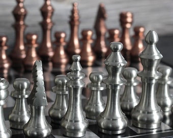 Modern Rustic Metallic Chess Set with Pieces | Metal Chess Set, Large Chess Set, Rustic Chess Set, Metal Chess Board, Metal Chess Pieces